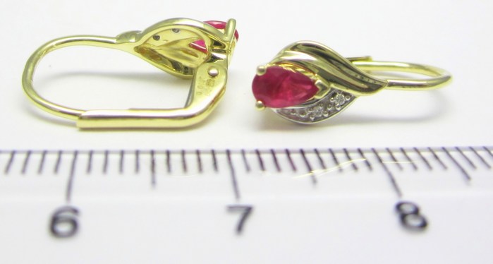 Luxusní zlaté diamantové náušnice s pravými červenými rubíny 585/1,67gr 3830948 