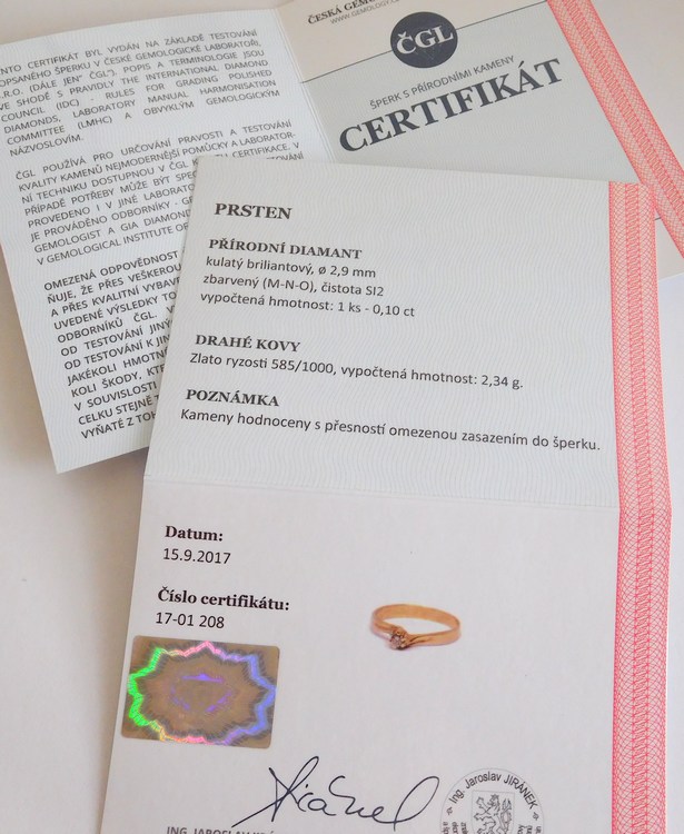 Klenoty Budín Zásnubní zlatý diamantový prsten s diamantem vel. 59 585/2,34gr 17-01 208 T279
