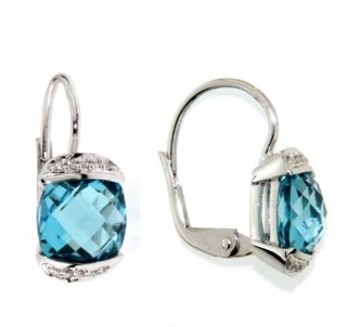 Náušnice s diamanty, blue topaz, kolekce Glare, bílé zlato