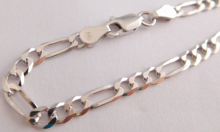 Klenoty Budín Pánský mohutný stříbrný rhodiovaný náramek 20cm FIGARO šíře 3,5mm 925/1000 3,50gr 0302389