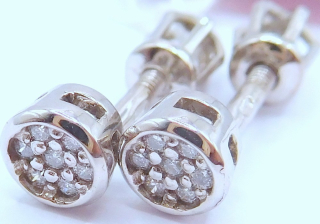 Klenoty Budín Dámské peckové zlaté náušnice s diamanty na šroubek z bílého zlata 585/1,45gr 0,084CT HKD66