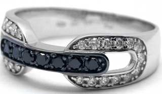 Klenoty Budín Prsten z bílého zlata s černými a bílými diamanty J-28289-17