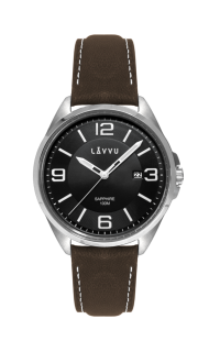 Pánské hodinky se safírovým sklem LAVVU HERNING Black / Top Grain Leather LWM0095