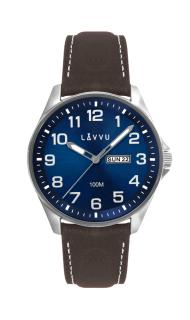 Ocelové pánské hodinky LAVVU BERGEN Blue / Top Grain Leather se svítícími čísly LWM0144