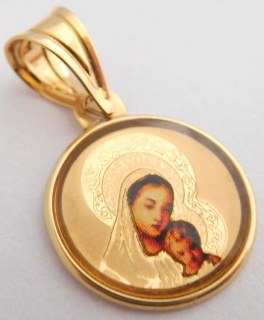 Klenoty Budín Zlatý gravírovaný přívěsek - zlatá madonka s ježíškem 585/0,60gr H2210
