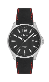 Pánské hodinky se safírovým sklem LAVVU NORDKAPP Black / Top Grain Leather LWM0165