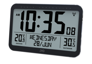 Elegantní digitální rádiem řízené hodiny se stříbrným rámečkem JVD RB9385