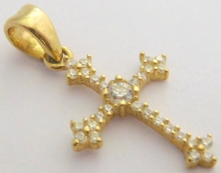 Klenoty Budín Zlatý přívěsek - zlatý křížek posetý zirkony 585/0,68gr HK3050