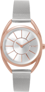 MINET Stříbrno-růžové dámské hodinky MINET ICON SEMI ROSE GOLD MESH MWL5019