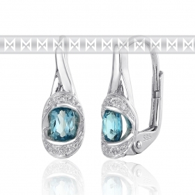 Luxusní diamantové náušnice s diamanty a světle modrým pravým topazem 585/2,5gr