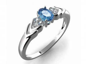 Prsten s diamantem, bílé zlato briliant, modrý topaz (blue topaz) 3860448-0-52-93