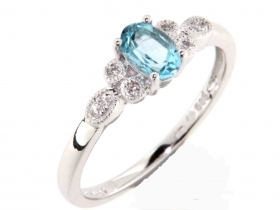 Klenoty Budín Prsten s diamantem, bílé zlato briliant, modrý topaz (blue topaz) 3861580