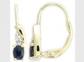 Diamantové náušnice, žluté zlato briliant, modrý safír 585/1,95 gr