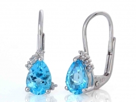Diamantové náušnice, bílé zlato briliant, modrý topaz (blue topaz) 585/1,7 gr