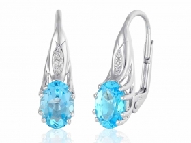 Diamantové náušnice, bílé zlato briliant, modrý topaz (blue topaz)