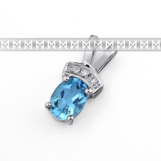 Luxusní přívěsek z bílého zlata s velkým modrým topazem (blue topaz) a diamanty 