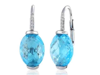 Diamantové náušnice s přírodními diamanty a modrými topazy (velké) blue topaz