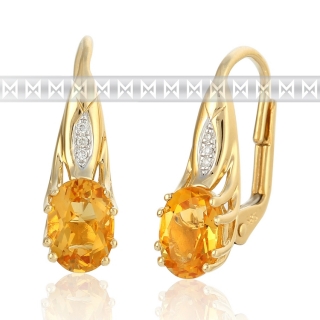 Diamantové zlaté náušnice s diamanty a oranžovým přírodním citrínem 585/2,85 gr