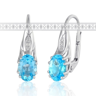 Zlaté diamantové náušnice z bílého zlata s velkými modrými topazy (blue topaz)