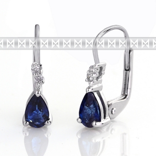 Luxusní diamantové náušnice s diamanty a modrým přírodním safírem 