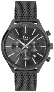 LAVVU Pánské černé hodinky CHRONOGRAPH NORRLAND s vodotěsností 100M LWM0231