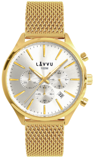 LAVVU Pánské zlacené hodinky CHRONOGRAPH NORRLAND s vodotěsností 100M LWM0232