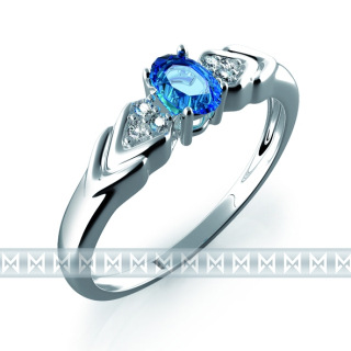 Klenoty Budín Prsten s diamantem, bílé zlato briliant, modrý topaz (blue topaz) 3860448