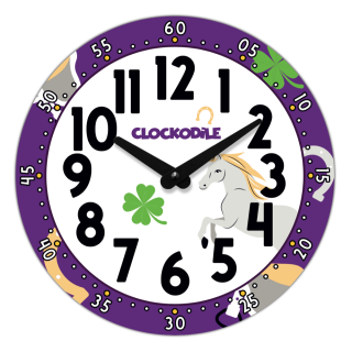CLOCKODILE Dětské hodiny fialové s koněm ⌀25cm CCT0030