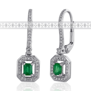  Diamantové náušnice, bílé zlato briliant, smaragd (emerald) a diamanty