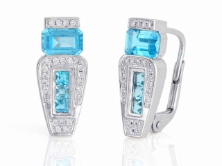  Diamantové náušnice, bílé zlato briliant, modrý topaz (blue topaz) 3880958-0-0-