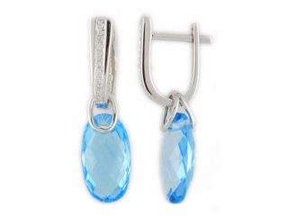  Diamantové náušnice, bílé zlato briliant, modrý topaz (blue topaz) 3880318-0-0-