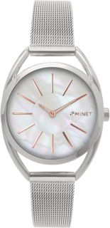 MINET Stříbrné náramkové dámské hodinky ICON PEARL MESH MWL5210