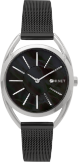 MINET Náramkové stříbrno-černé dámské hodinky ICON BLACK PEARL MESH MWL5211