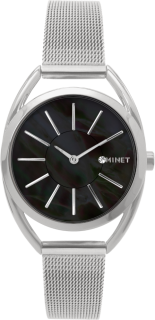 MINET Náramkové stříbrno-černé dámské hodinky ICON BLACK PEARL MESH MWL5212