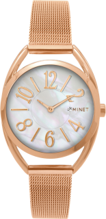 MINET Náramkové růžové dámské hodinky s čísly ICON ROSE GOLD PEARL MESH MWL5216
