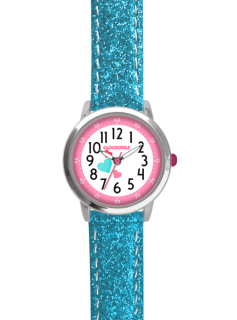 CLOCKODILE Modré tyrkysové třpytivé dívčí dětské hodinky HEARTS CWG5066