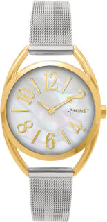 MINET Náramkové stříbrno-zlaté dámské hodinky s čísly ICON GOLD PEARL MESH MWL5218