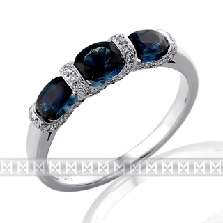 Klenoty Budín Diamantový prsten z bílého zlata 3ks velkých modrých safírů 3x1,14 ct 585/2,43gr 3861979