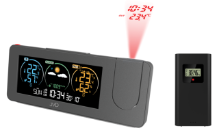 JVD  Černá rádiem řízená meteorologická stanice s budíkem JVD RB3538.1
