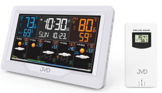 JVD Bílá barevná rádiem řízená meteorologická stanice s budíkem JVD RB3390.2