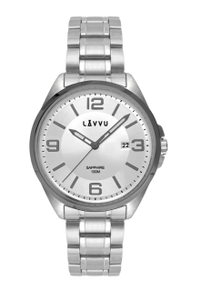 LAVVU Pánské stříbrné hodinky se safírovým sklem HERNING Grey LWM0097