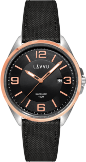 LAVVU Pánské černé hodinky se safírovým sklem HERNING Rose Gold LWM0099