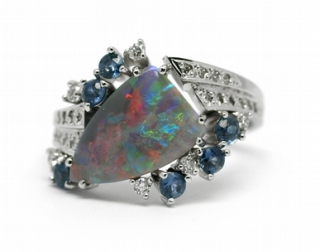 Diamantový prsten s opálem a safíry (1,196ct) 585/4,66 gr  J-22237-13 POŠTOVNÉ ZDARMA!