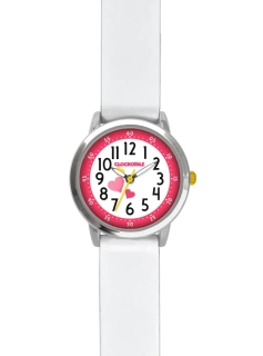 CLOCKODILE Růžovo bílé dívčí dětské hodinky se srdíčky a silikonovým řemínkem CWG5170