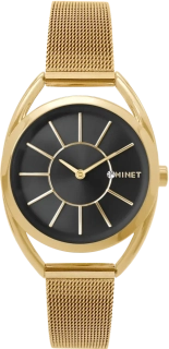 MINET Zlacené dámské hodinky ICON GOLD MESH s černým číselníkem MWL5220