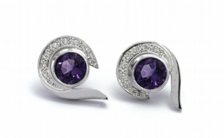 Diamantové náušnice s přírodními fialovými ametysty 585/3,64 gr J-21268-12 POŠTOVNÉ ZDARMA!