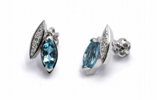 Diamantové náušnice s brazilskými akvamaríny a diamanty 585/2,31 gr J-21415-12POŠTOVNÉ ZDARMA!