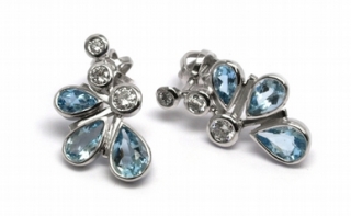 Diamantové náušnice s brazilskými akvamaríny a diamanty 585/2,39 gr J-18520-11 POŠTOVNÉ ZDARMA!