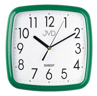 Zelené hranaté hodiny netikající tiché JVD sweep HP615.15