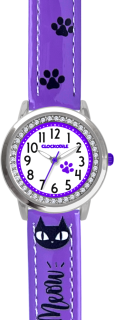CLOCKODILE Náramkové fialové dívčí dětské hodinky KOČKY CWG5190